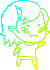 cold gradient line drawing of a cartoon friendly vampire girl