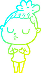 cold gradient line drawing of a cartoon calm woman
