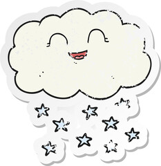 retro distressed sticker of a cartoon cloud snowing