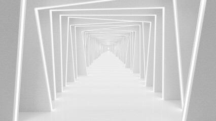 White futuristic tunnel leading to light. Modern style abstract 3d rendered background. - 595878635