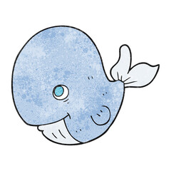 freehand textured cartoon happy whale