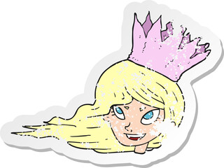 retro distressed sticker of a cartoon woman with blowing hair