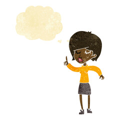 cartoon woman with idea with thought bubble
