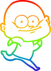 rainbow gradient line drawing of a cartoon bald man staring