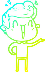 cold gradient line drawing of a cartoon excited man