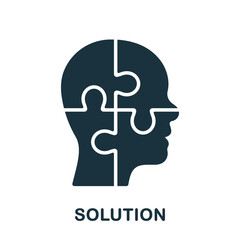 Puzzle in Human Head Solution Concept Silhouette Icon. Creation Idea, Person's Brain and Jigsaw Pieces Glyph Pictogram. Brainstorm Intellectual Process Solid Symbol. Isolated Vector Illustration