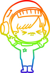 rainbow gradient line drawing of a angry cartoon space girl