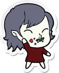 sticker of a cartoon vampire girl with blood on cheek