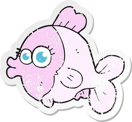 retro distressed sticker of a funny cartoon fish with big pretty eyes