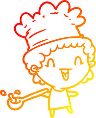 warm gradient line drawing of a cute cartoon happy chef
