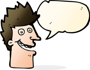 cartoon happy man face with speech bubble