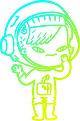 cold gradient line drawing of a cartoon astronaut woman