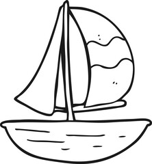 freehand drawn black and white cartoon sail ship