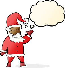 cartoon santa claus with thought bubble