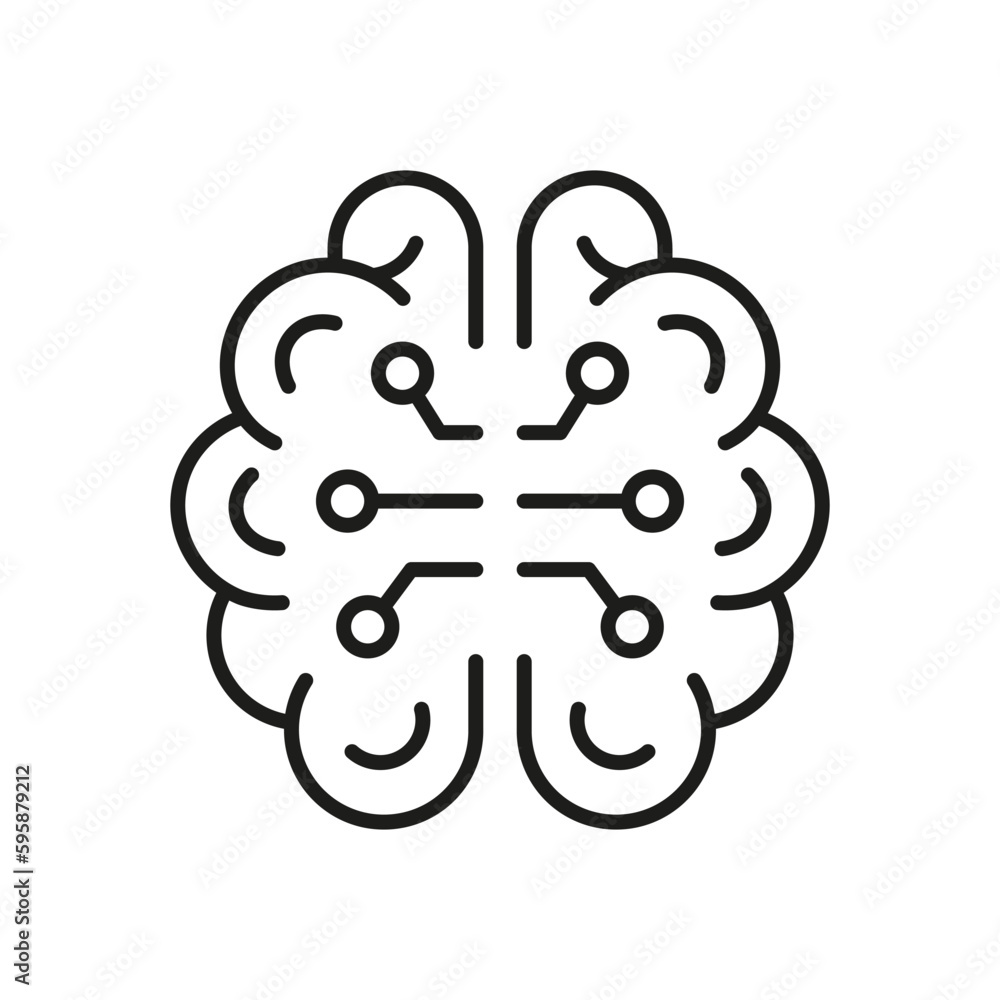 Poster neurology and artificial intelligence symbol on white background. tech science linear pictogram. hum
