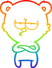 rainbow gradient line drawing of a bored bear cartoon