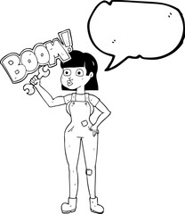 freehand drawn speech bubble cartoon mechanic woman