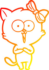 warm gradient line drawing of a cartoon cat