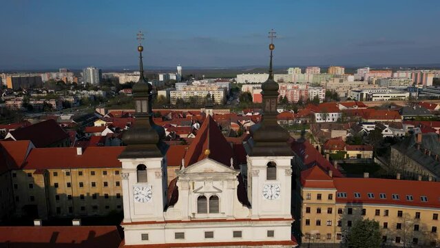 Trnava St John the Baptist Cathedral with two tall towers, landmark, 4k