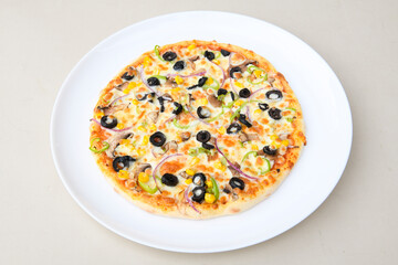 Delicious mixed pizza with rich content. Menu concept of choice and diversity. Karisik pizza