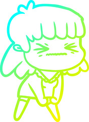 cold gradient line drawing of a cartoon angry girl