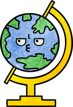 retro grunge texture cartoon of a globe of the world