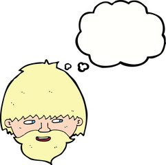 cartoon bearded man with thought bubble