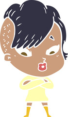 flat color style cartoon surprised girl