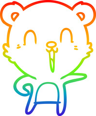 rainbow gradient line drawing of a happy cartoon bear