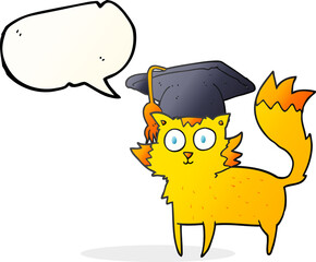 freehand drawn speech bubble cartoon cat graduate