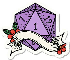sticker of a natural one d20 dice roll