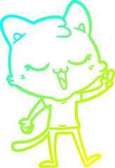 cold gradient line drawing of a cartoon cat