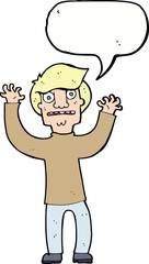 cartoon terrified man with speech bubble