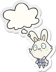 cartoon rabbit shrugging shoulders with thought bubble as a printed sticker