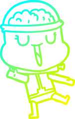 cold gradient line drawing of a happy cartoon robot