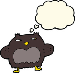 cartoon suspicious owl with thought bubble