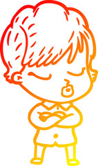 warm gradient line drawing of a cartoon woman with eyes shut
