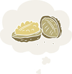 cartoon walnuts with thought bubble in retro style