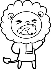 cartoon lion in winter clothes