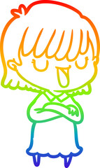 rainbow gradient line drawing of a cartoon woman