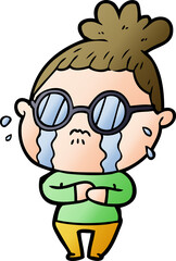 cartoon crying woman wearing spectacles