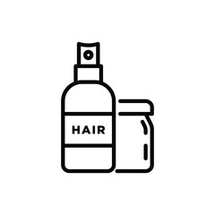 Hair care thin line icon. Cosmetic treatments in glass bottle with spray. Modern vector illustration for beauty shop.