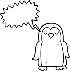 freehand drawn speech bubble cartoon penguin