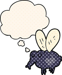 cartoon fly with thought bubble in comic book style