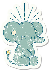 worn old sticker of a tattoo style cute elephant