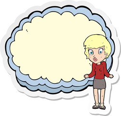 sticker of a woman with text space cloud