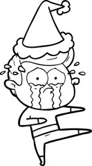 hand drawn line drawing of a crying dancer wearing santa hat