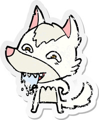 distressed sticker of a cartoon hungry wolf