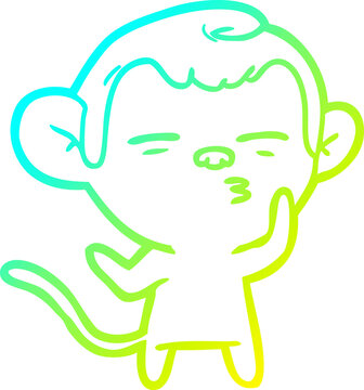 recommend clip art: cold gradient line drawing of a cartoon suspicious monkey