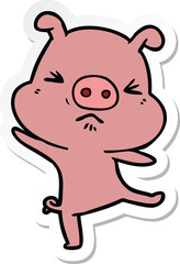 sticker of a cartoon furious pig